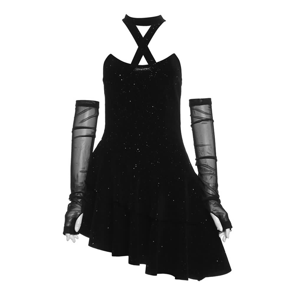 Black Glitter Off The Shoulder Tiered Mini Dress