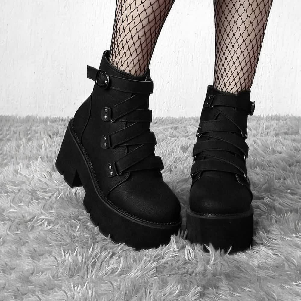 Black Goth Punk Platform Ankle Boots