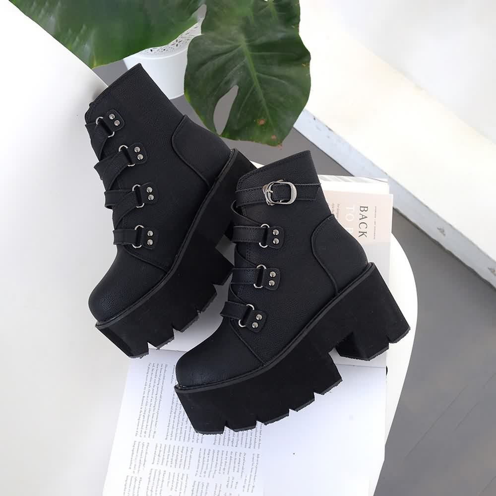 Black Goth Punk Platform Ankle Boots