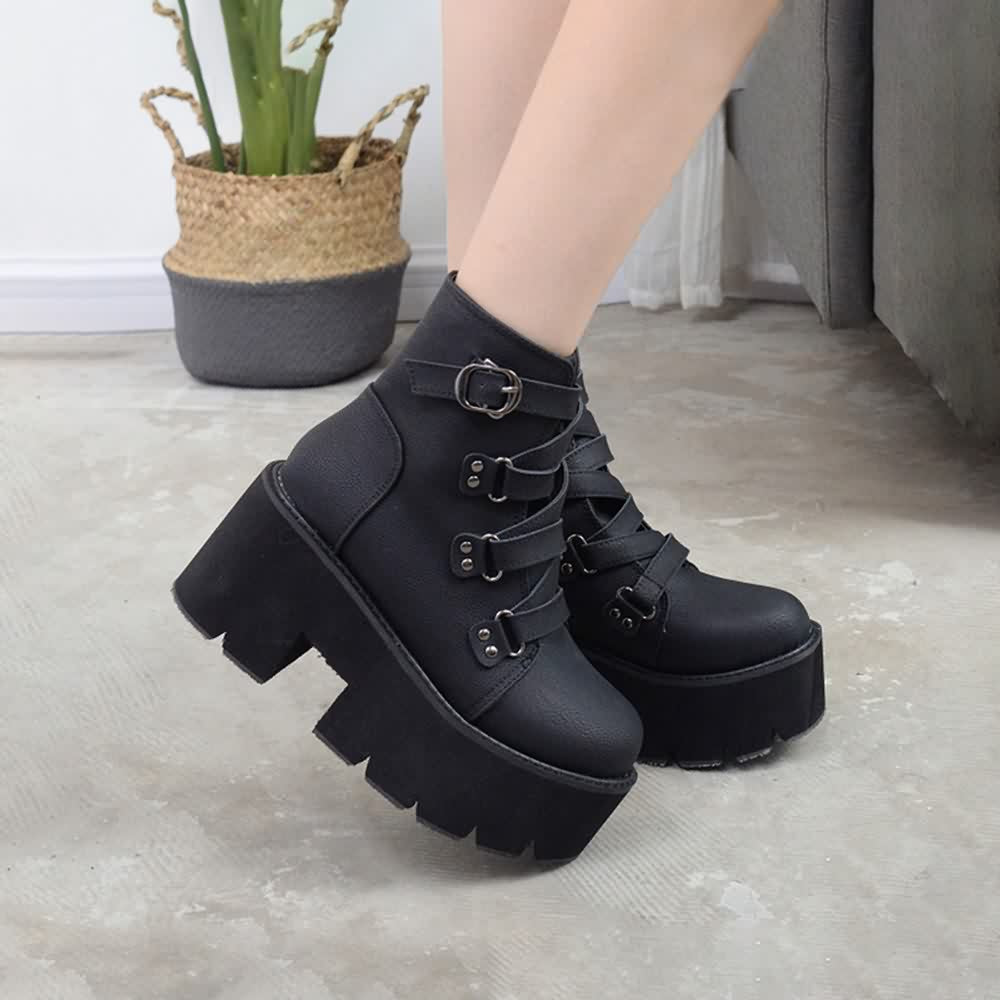 Black Goth Punk Platform Ankle Boots