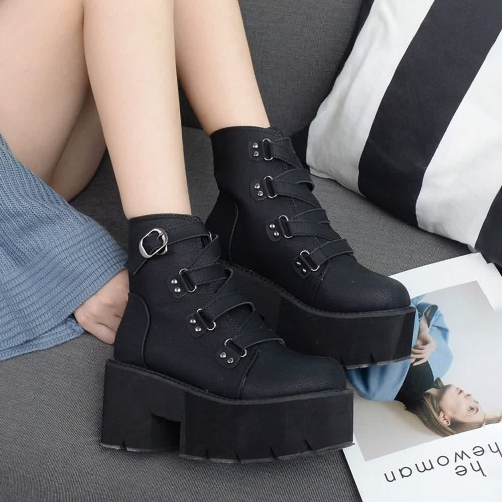 Black Goth Punk Platform Ankle Boots