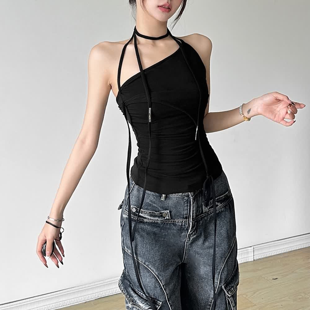 Black Gothic Asymmetrical Halter Top