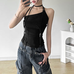 Black Gothic Asymmetrical Halter Top