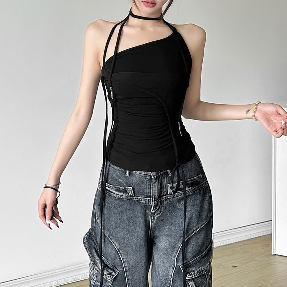 Black Gothic Asymmetrical Halter Top