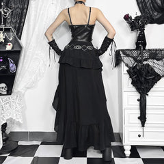 Black Gothic Asymmetrical Ruffle Tiered Skirt