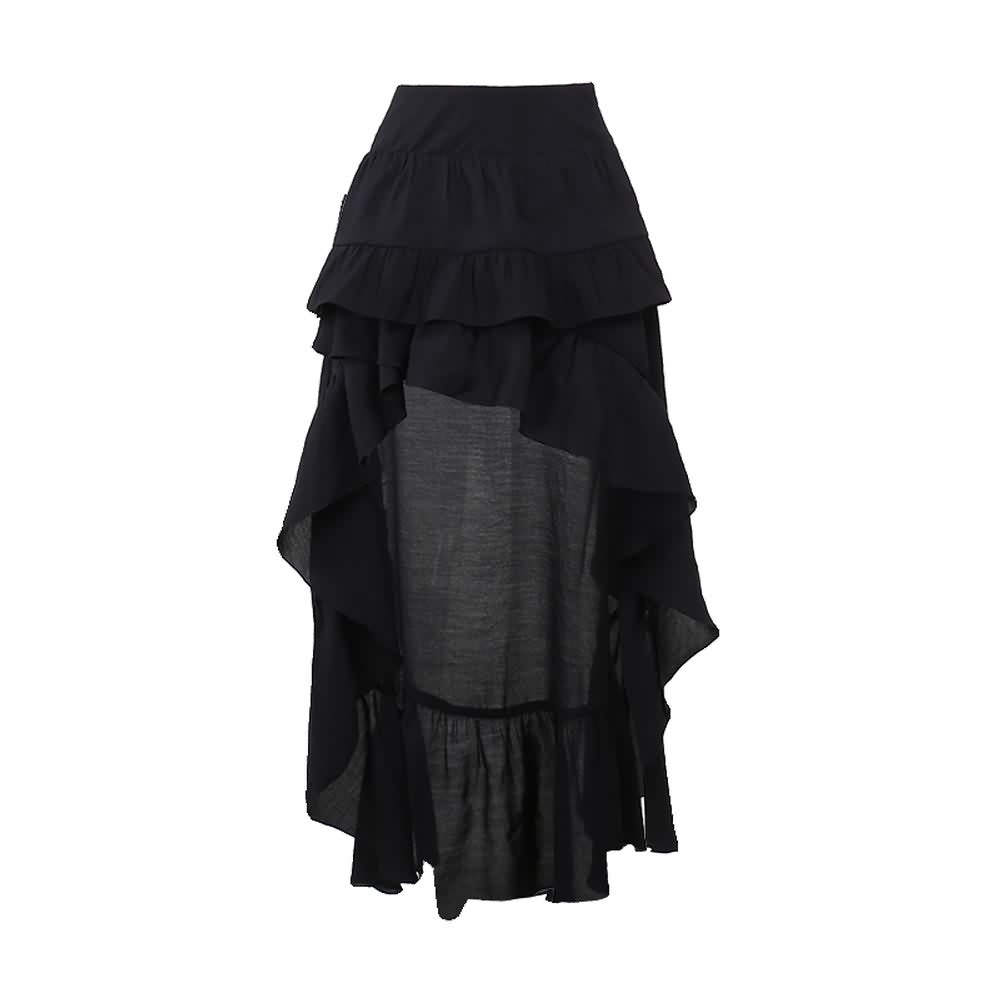 Black Gothic Asymmetrical Ruffle Tiered Skirt