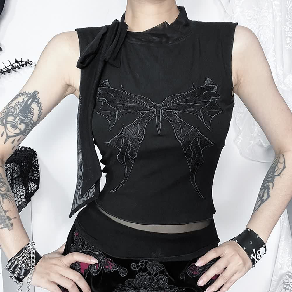 Black Gothic Butterfly Sleeveless Crop Top