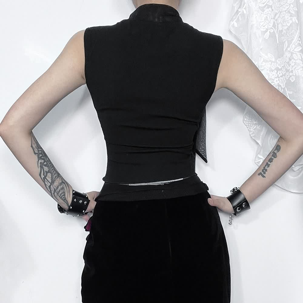 Black Gothic Butterfly Sleeveless Crop Top