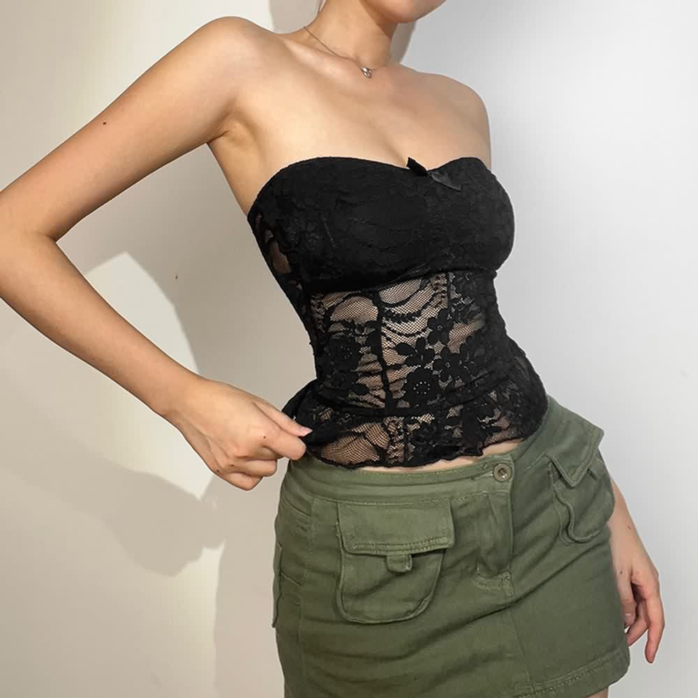 Black Gothic Floral Lace Tube Top