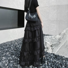 Black Gothic High Low Tiered Maxi Skirt