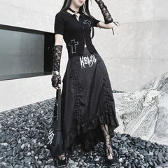 Black Gothic High Low Tiered Maxi Skirt