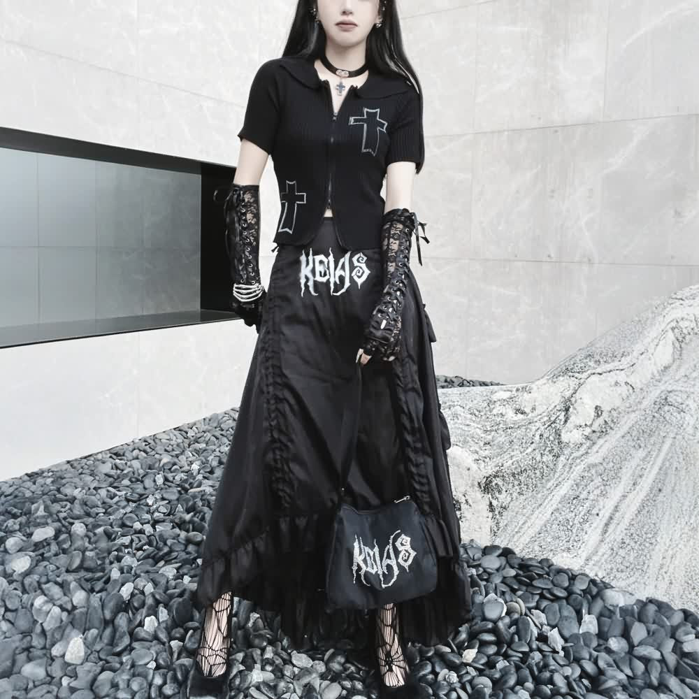 Black Gothic High Low Tiered Maxi Skirt