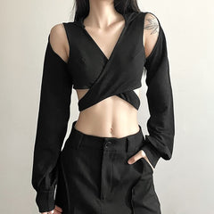 Black Gothic Hooded Wrap Crop top