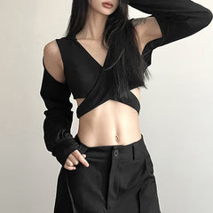 Black Gothic Hooded Wrap Crop top