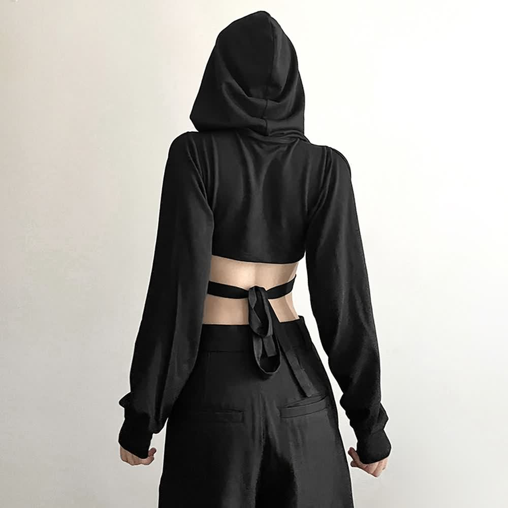 Black Gothic Hooded Wrap Crop top