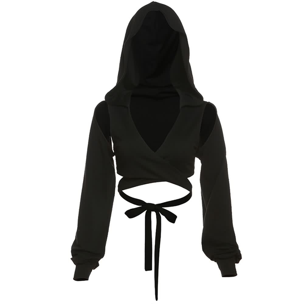 Black Gothic Hooded Wrap Crop top