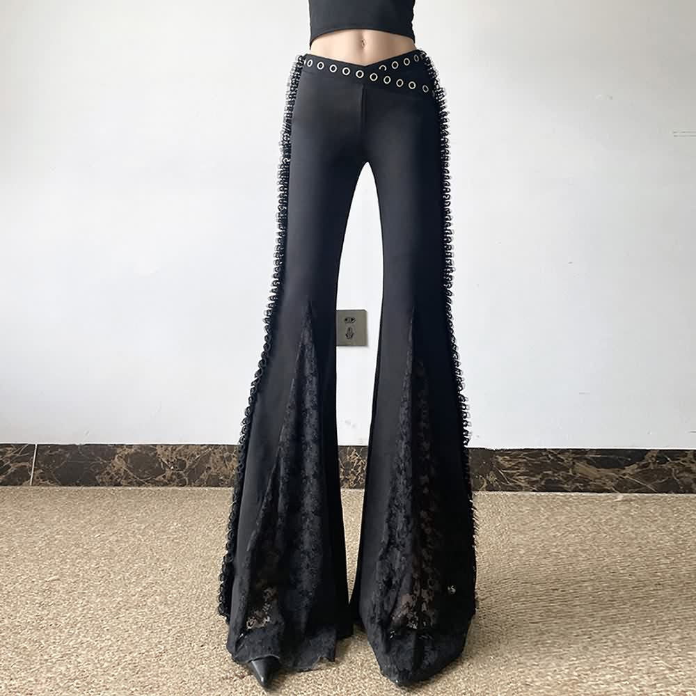 Black Gothic Lace High Waist Flare Pants