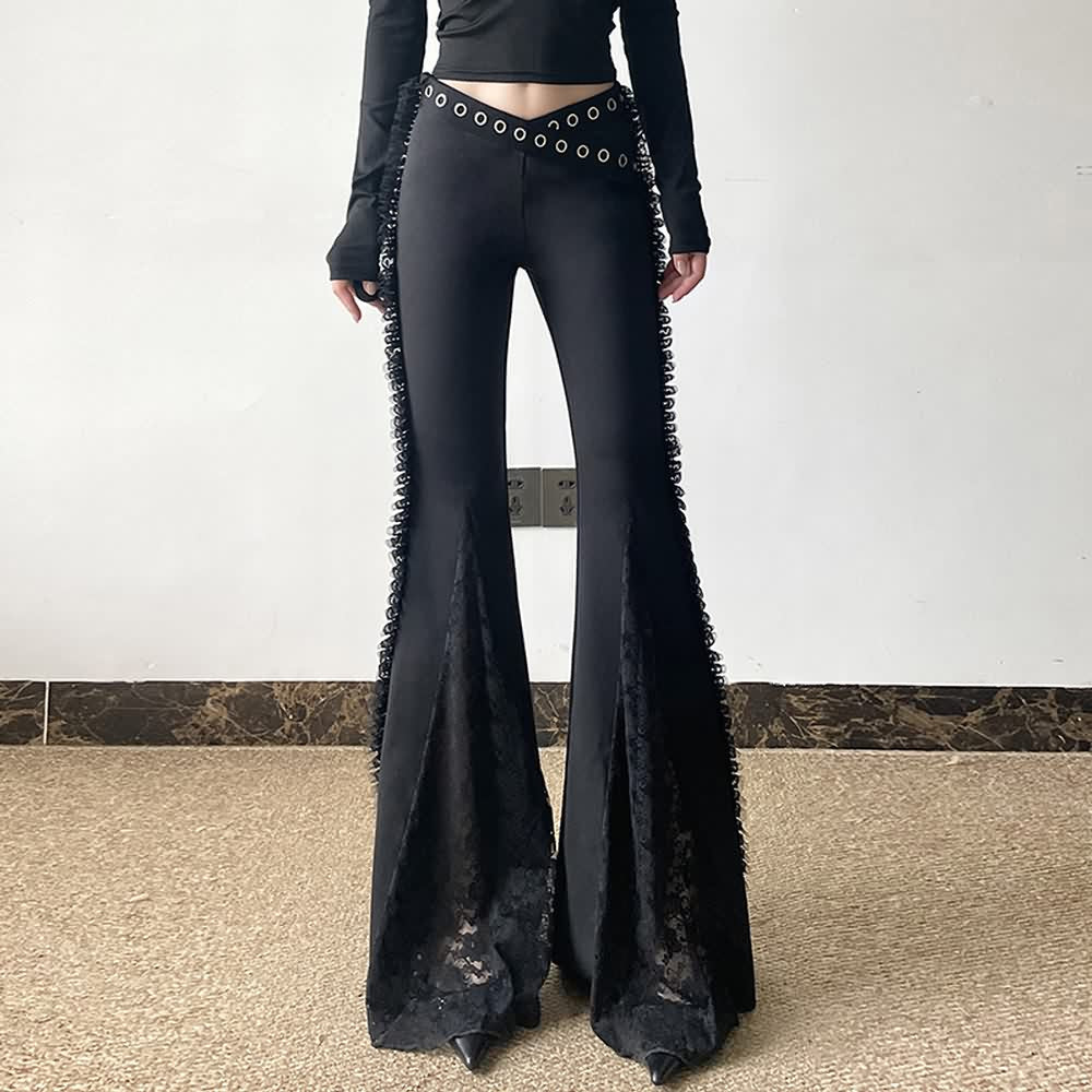 Black Gothic Lace High Waist Flare Pants