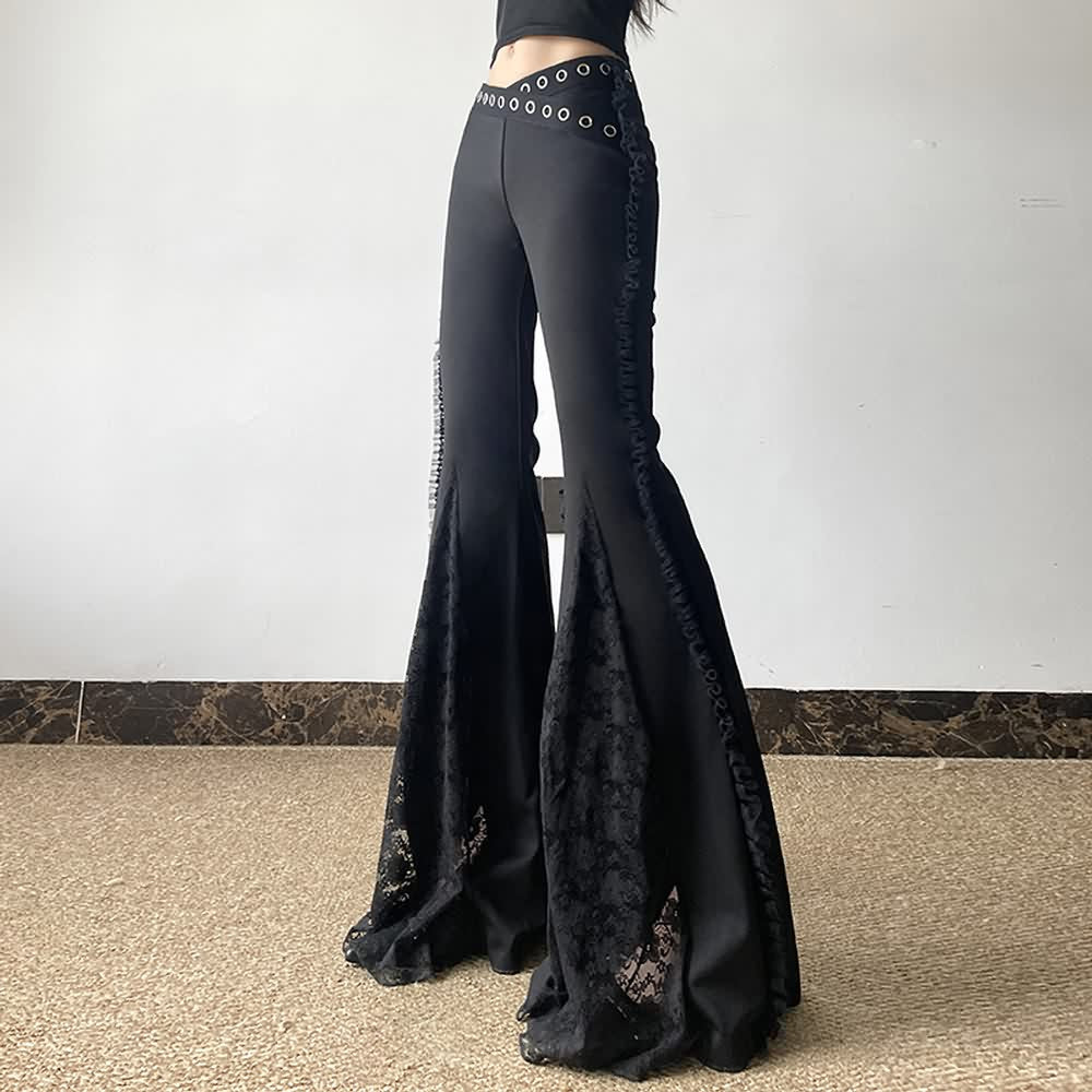 Black Gothic Lace High Waist Flare Pants