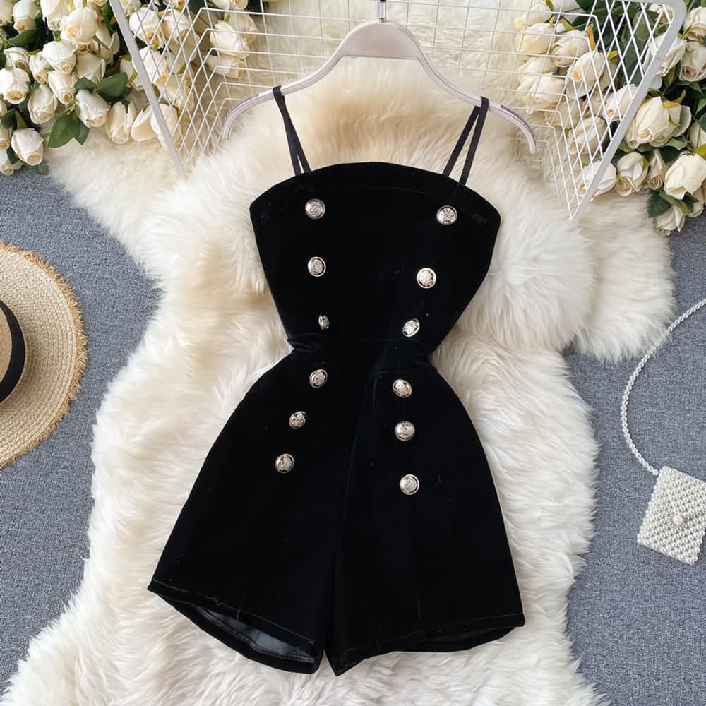 Black Gothic Lace Mesh Top And Velvet Romper Set