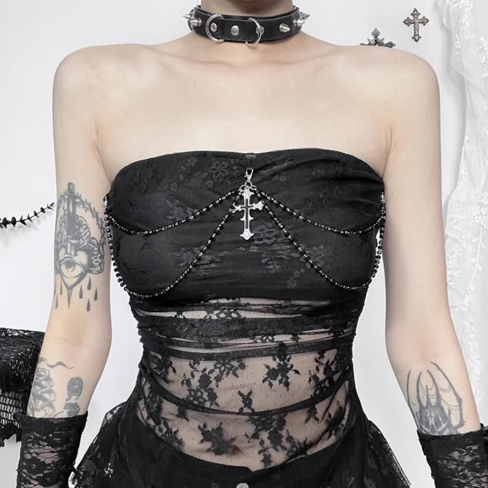 Black Gothic Lace Off The Shoulder Top