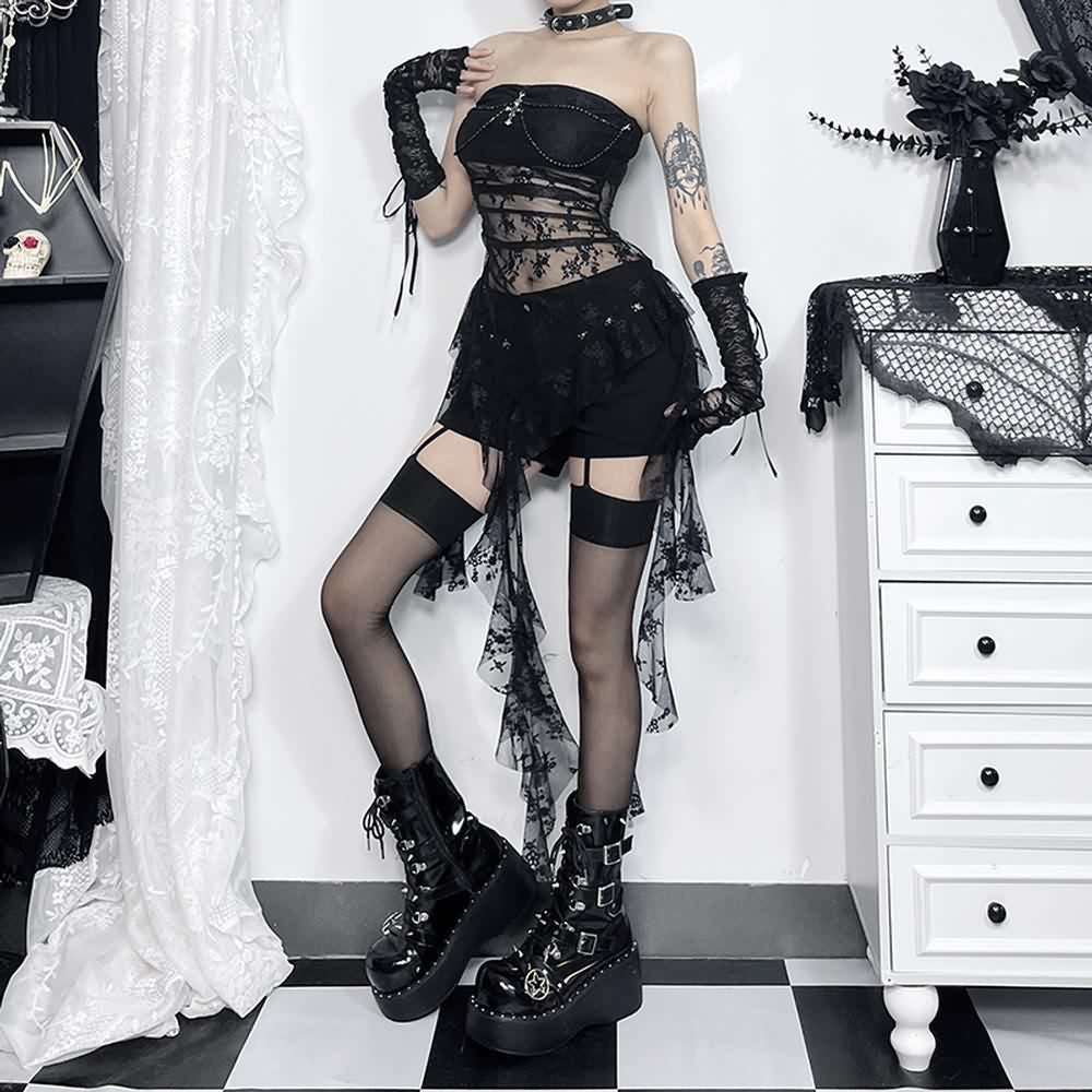 Black Gothic Lace Off The Shoulder Top