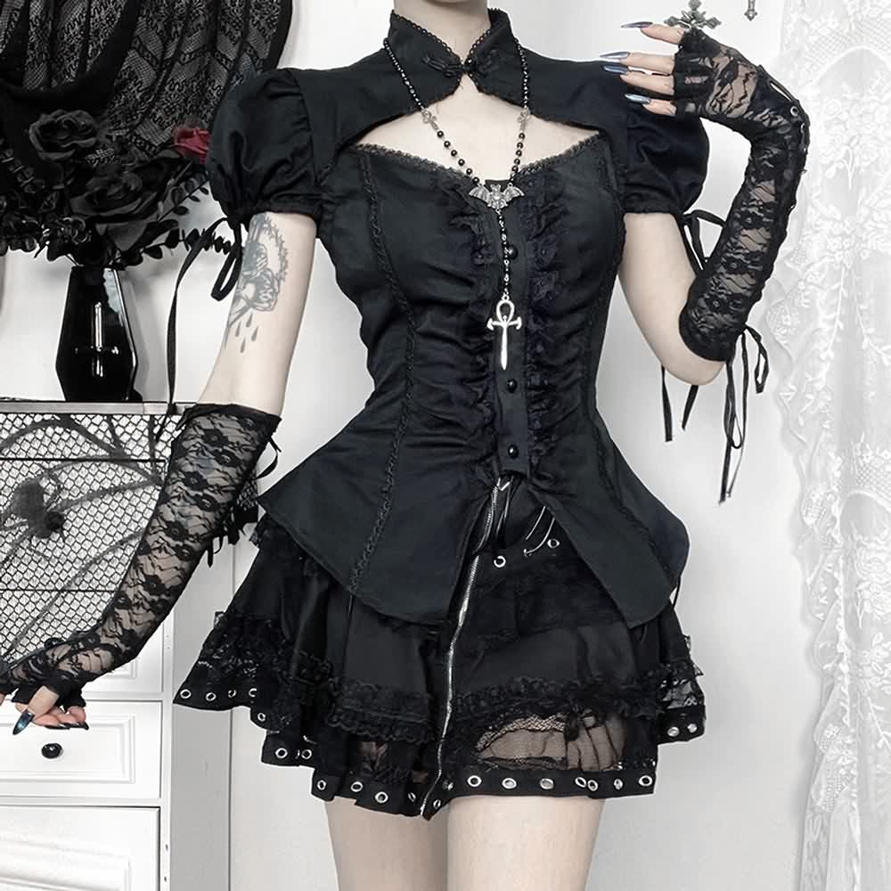 Black Gothic Lolita Short Sleeve Blouse