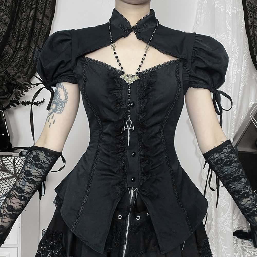 Black Gothic Lolita Short Sleeve Blouse