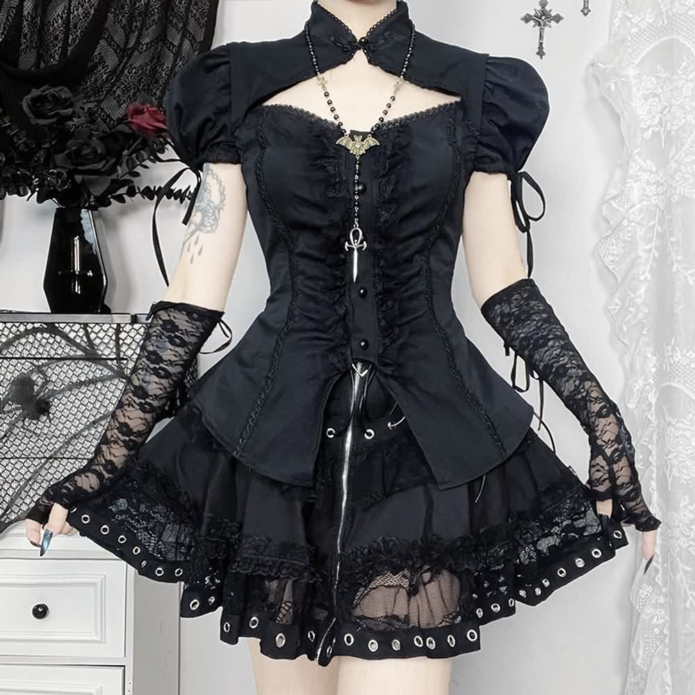 Black Gothic Lolita Short Sleeve Blouse