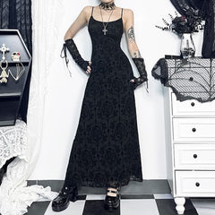 Black Gothic Mesh Overlay Maxi Dress