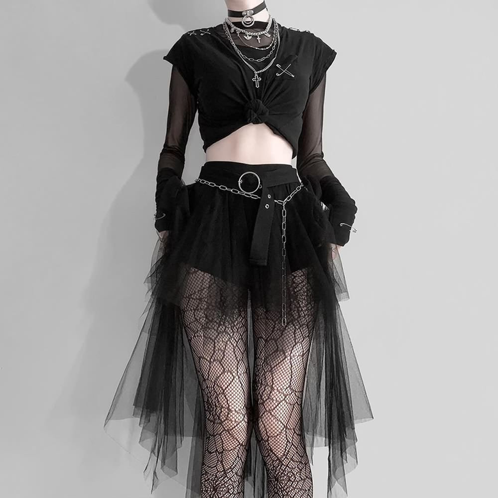 Black Gothic Mesh Overlay Mini Skirt