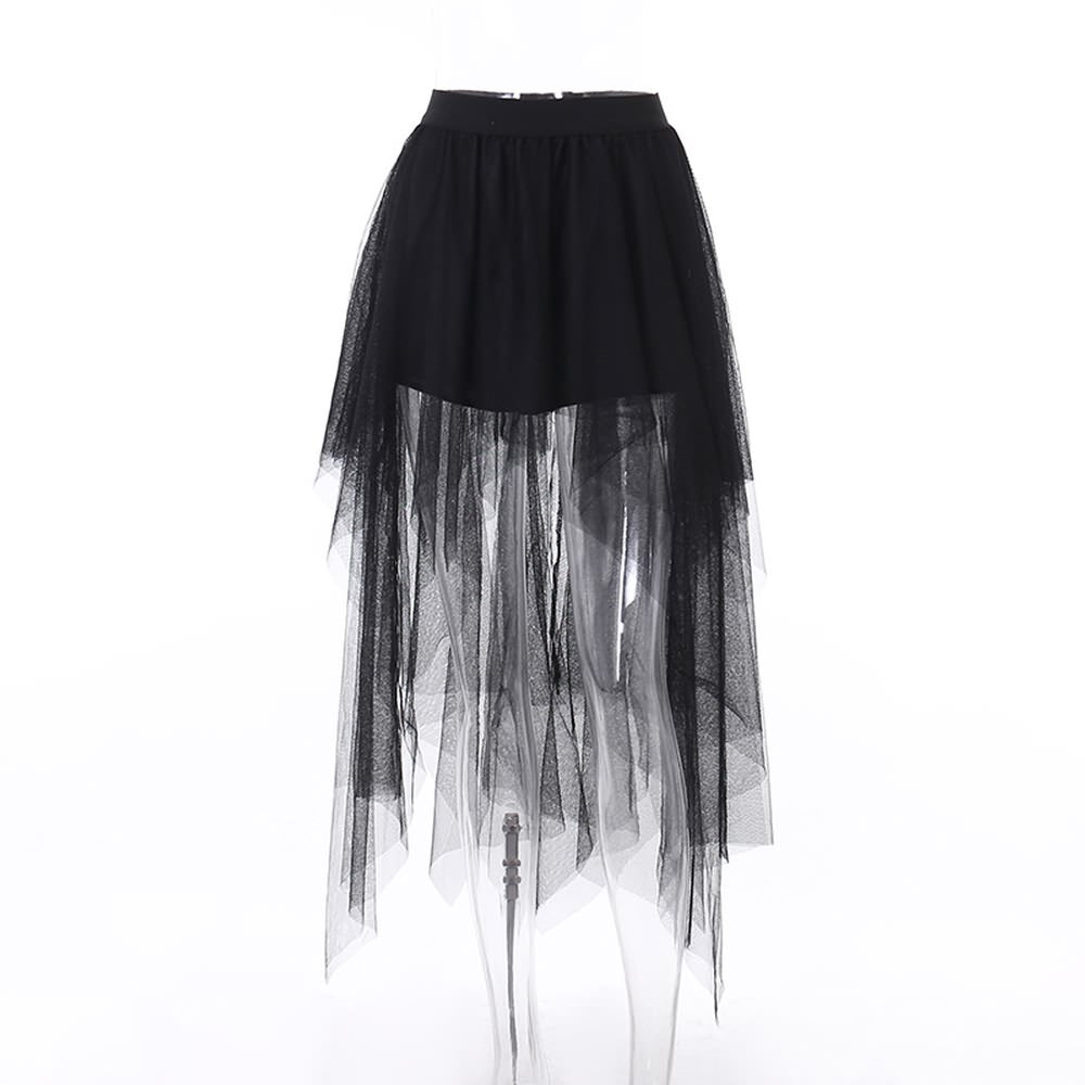 Black Gothic Mesh Overlay Mini Skirt