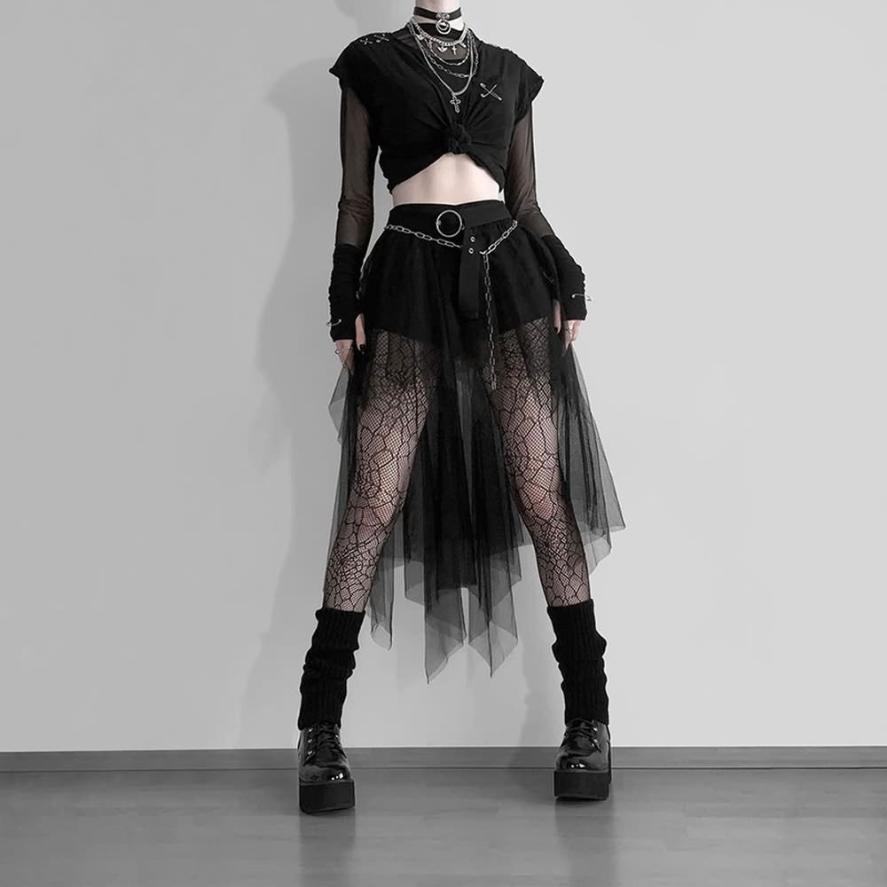 Black Gothic Mesh Overlay Mini Skirt