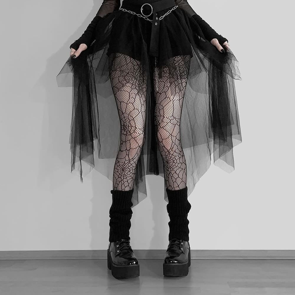 Black Gothic Mesh Overlay Mini Skirt