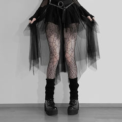 Black Gothic Mesh Overlay Mini Skirt