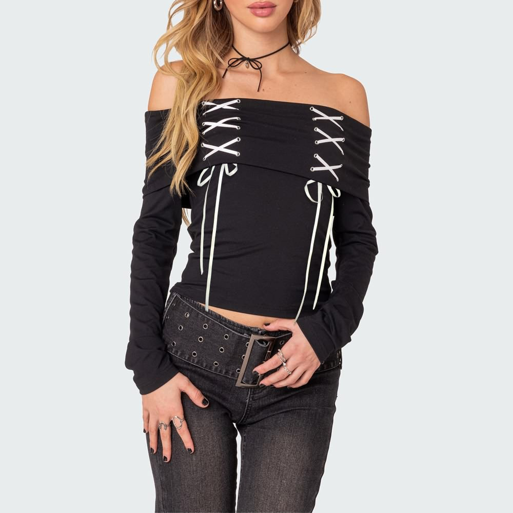 Black Gothic Off The Shoulder Long Sleeve Top