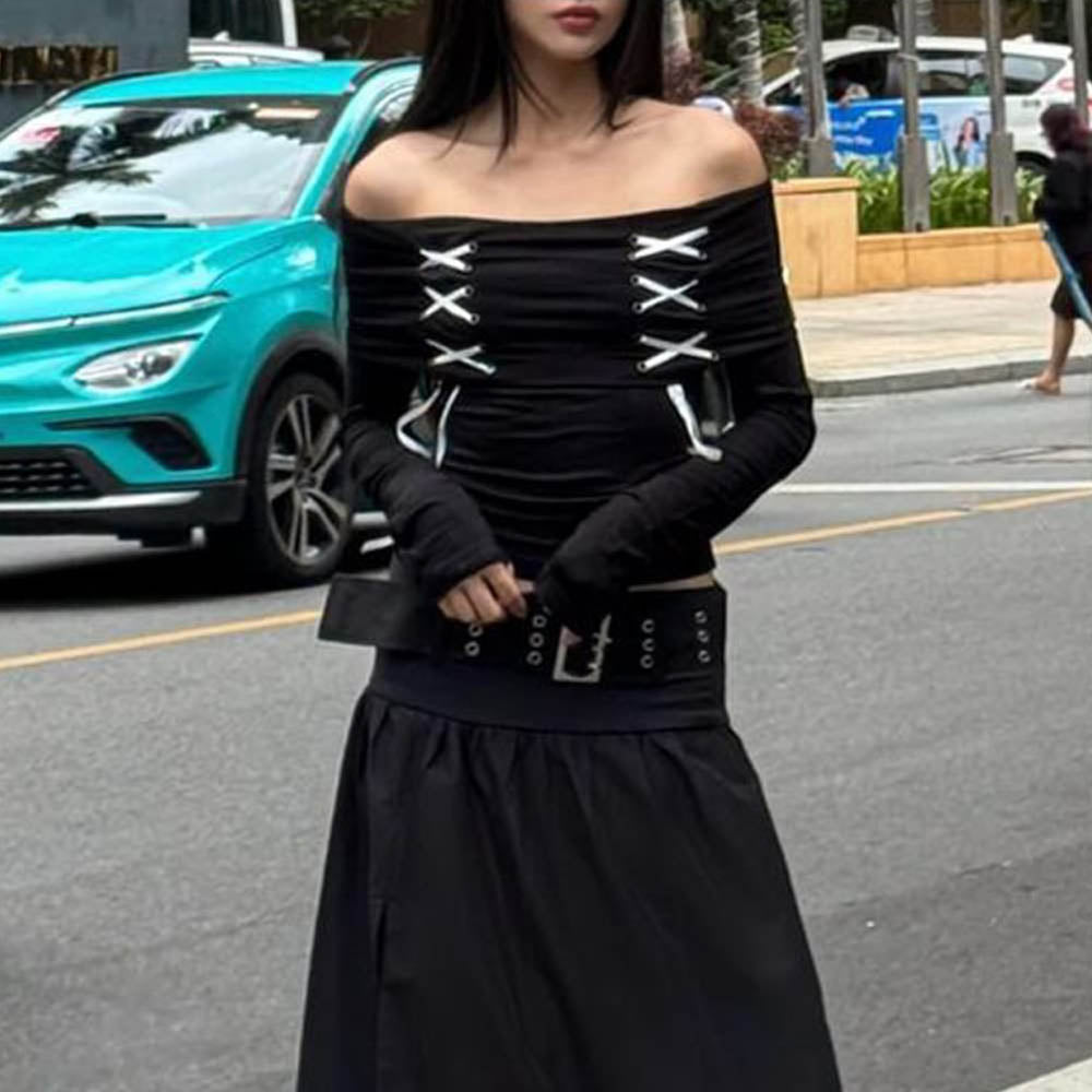 Black Gothic Off The Shoulder Long Sleeve Top