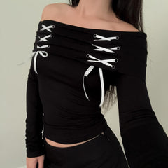 Black Gothic Off The Shoulder Long Sleeve Top