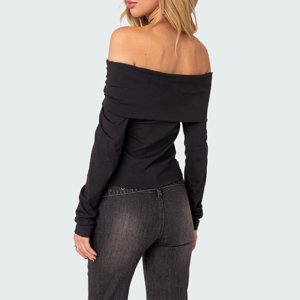 Black Gothic Off The Shoulder Long Sleeve Top