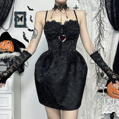 Black Gothic Paisley Mini Dress