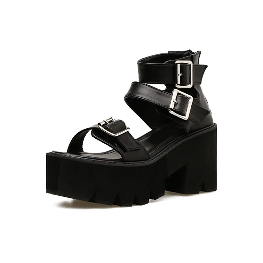 Black Gothic Punk Ankle Strap Platform Sandals