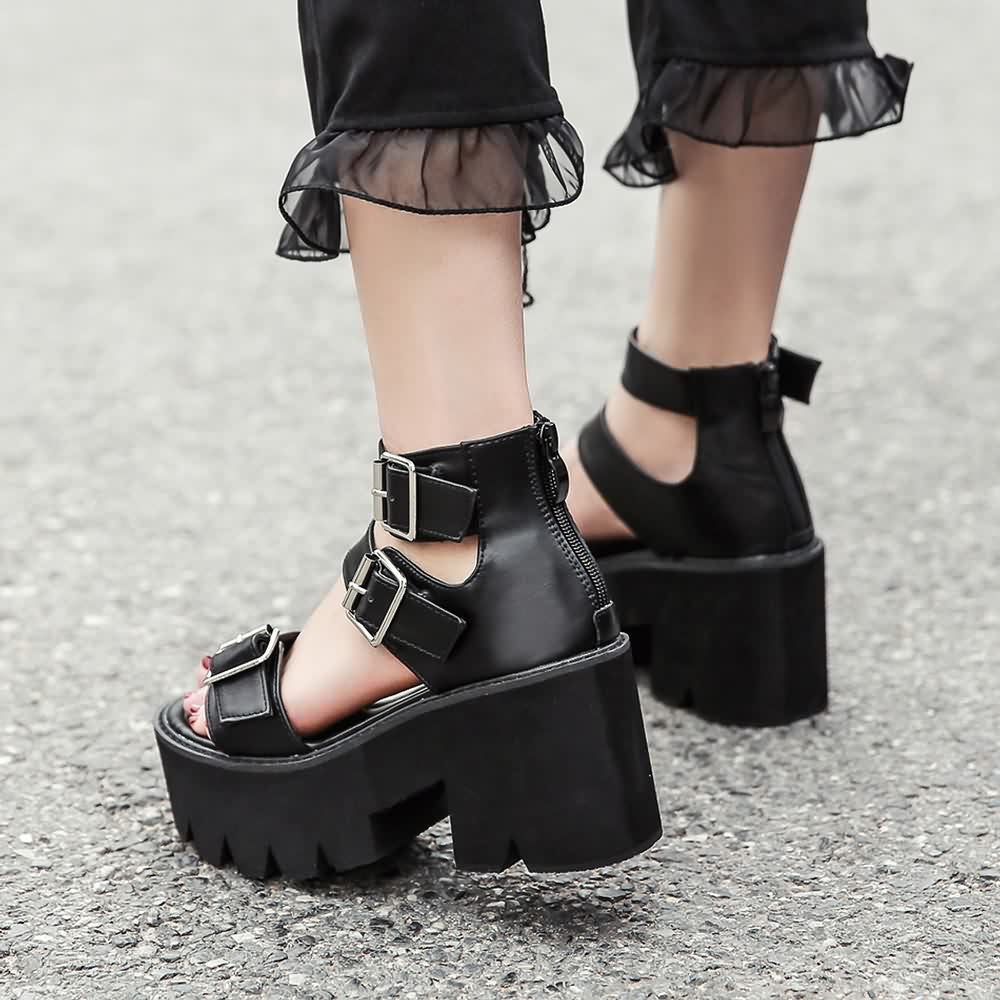 Black Gothic Punk Ankle Strap Platform Sandals