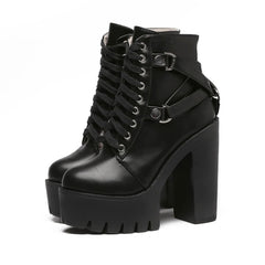 Black Gothic Punk Chunky Heel Platform Ankle Boots