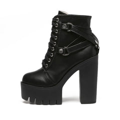 Black Gothic Punk Chunky Heel Platform Ankle Boots