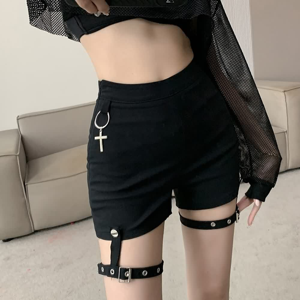 Black Gothic Punk High Waist Shorts