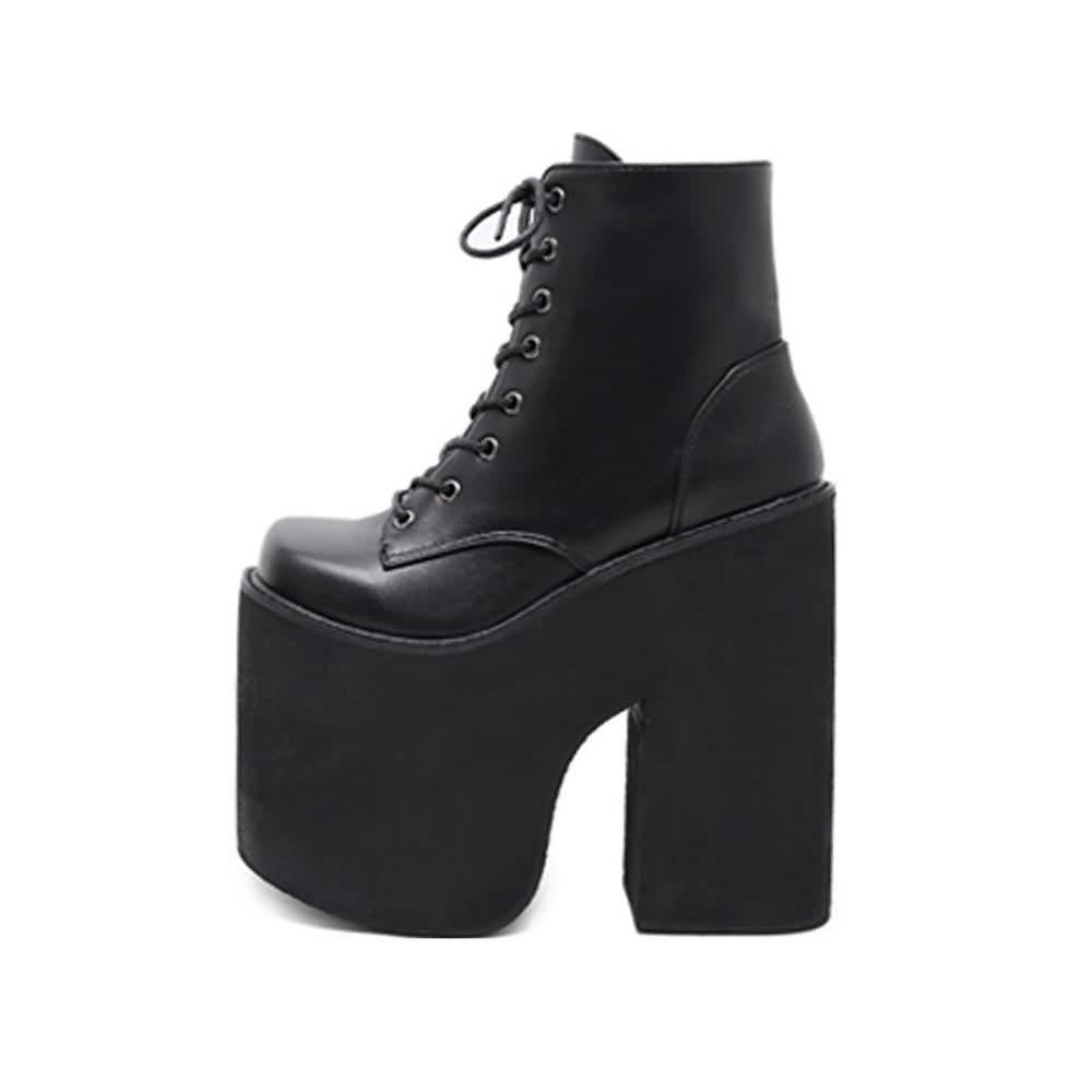 Black Gothic Punk Lace Up Chunky Platform Ankle Boots