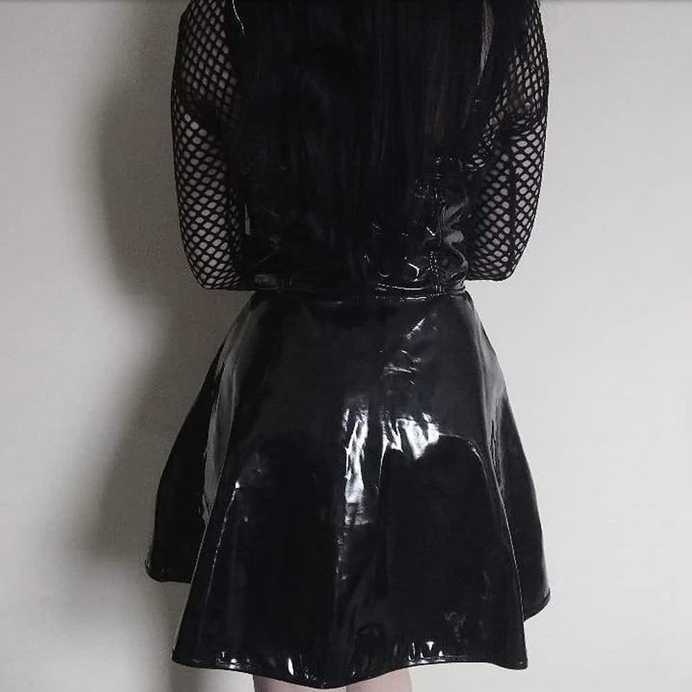 Black Gothic Punk Patent Leather Overall Skirt