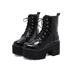 Black Gothic Punk Patent Leather Platform Ankle Boots