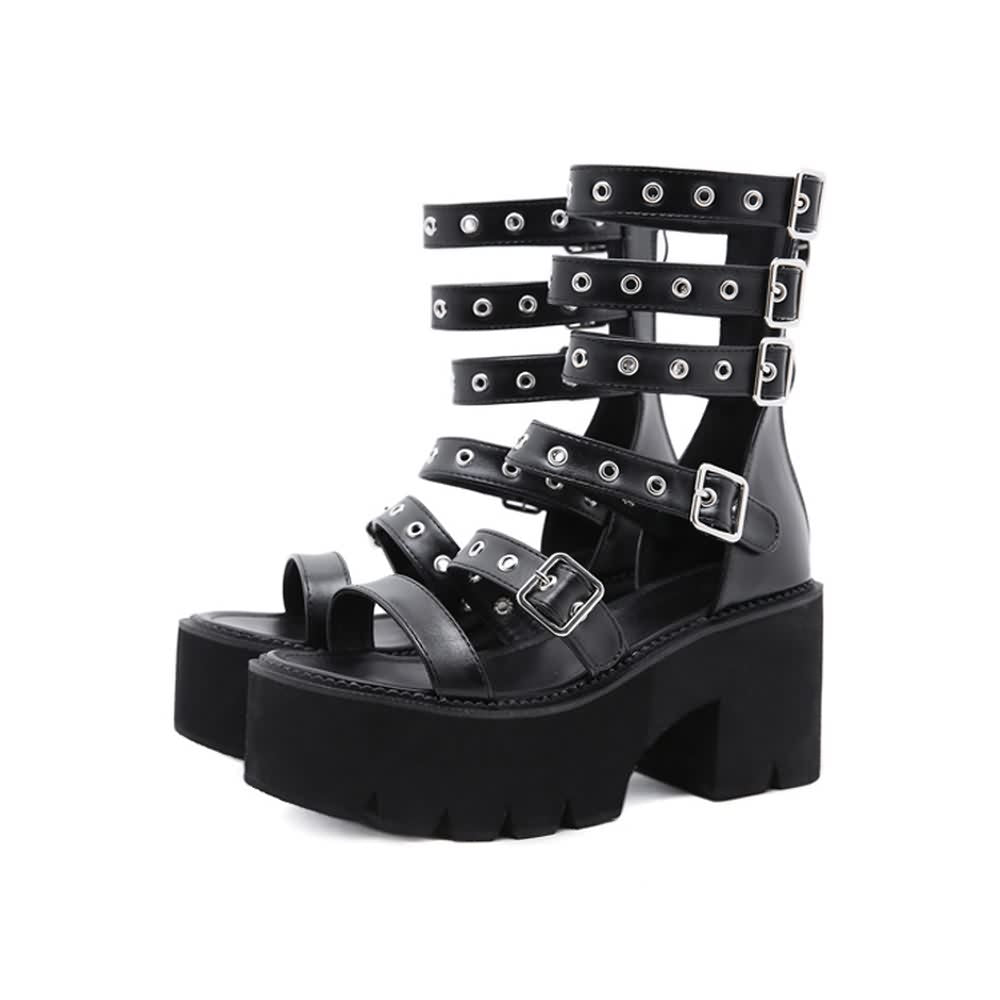 Black Gothic Punk Strappy Platform Sandals