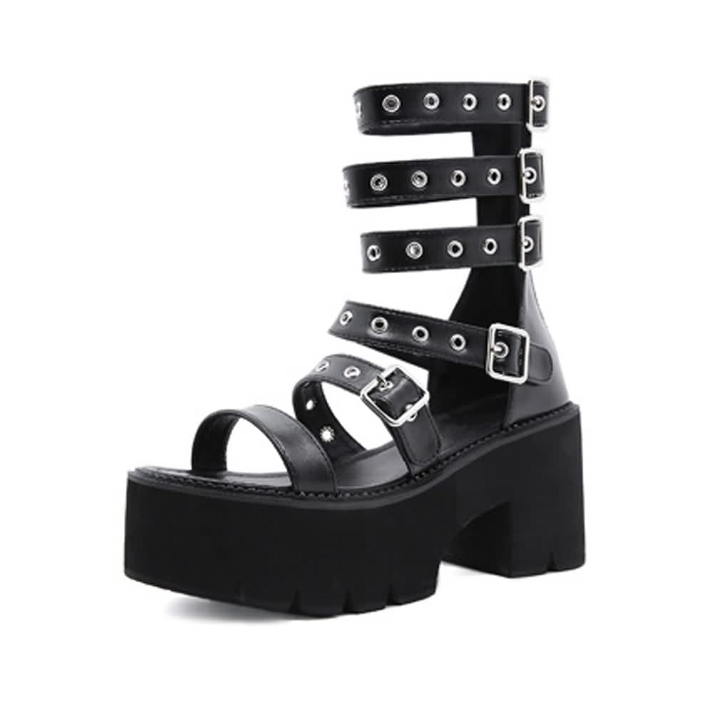 Black Gothic Punk Strappy Platform Sandals